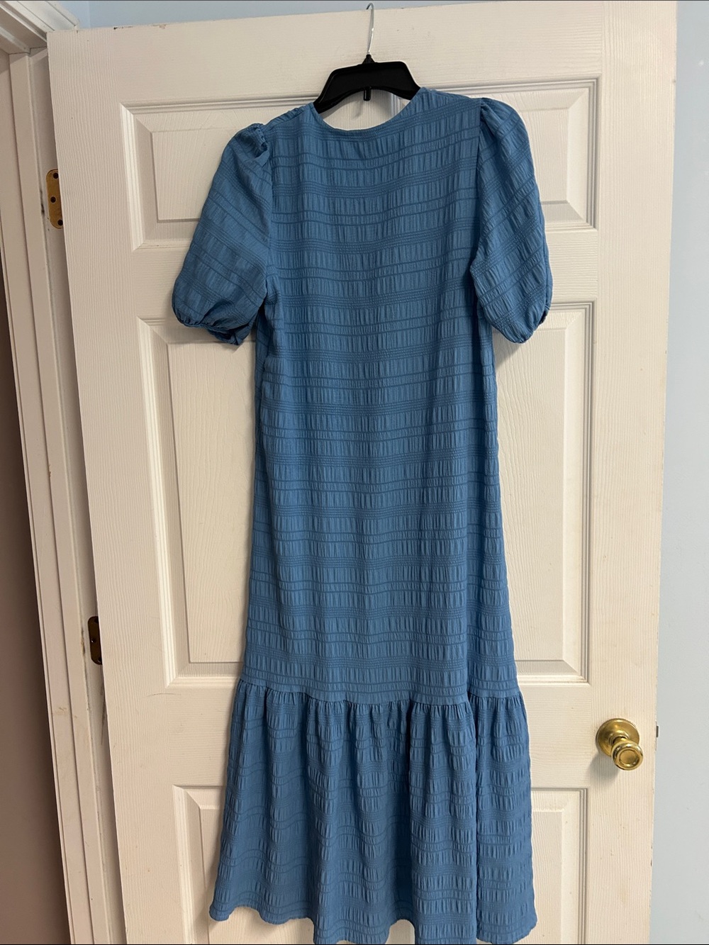 SHEIN Dusty Blue Button-Front Midi Dress with Puff Sleeves. WORN ONCE! - Picture 10 of 11